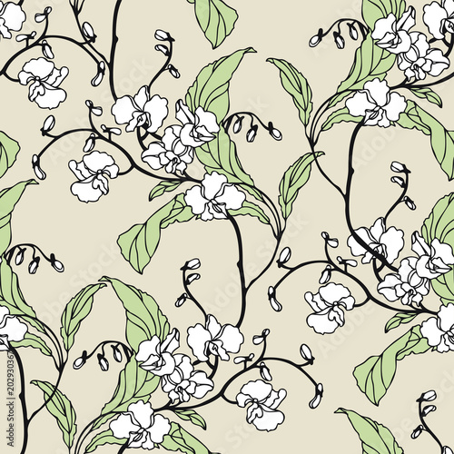 Seamless pattern with flowers orchid