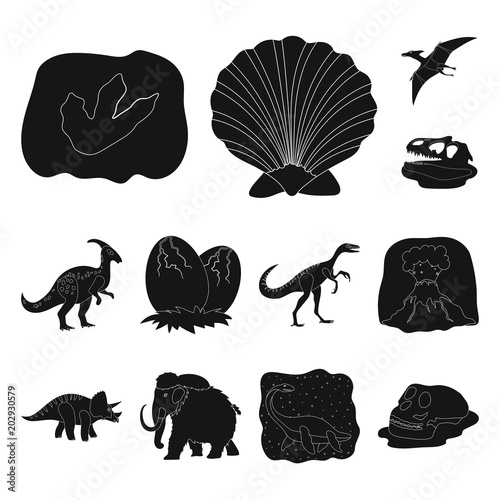 Different dinosaurs black icons in set collection for design. Prehistoric animal vector symbol stock web illustration.