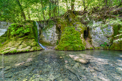 Guetersteiner Waterfall of Bad Urach, Swabian Alb, Baden-Wuerttemberg, Germany, Europe photo