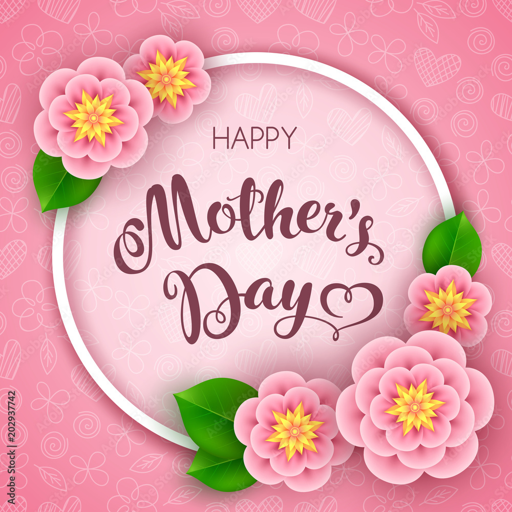 Mothers day greeting card with flowers. Vector Illustration