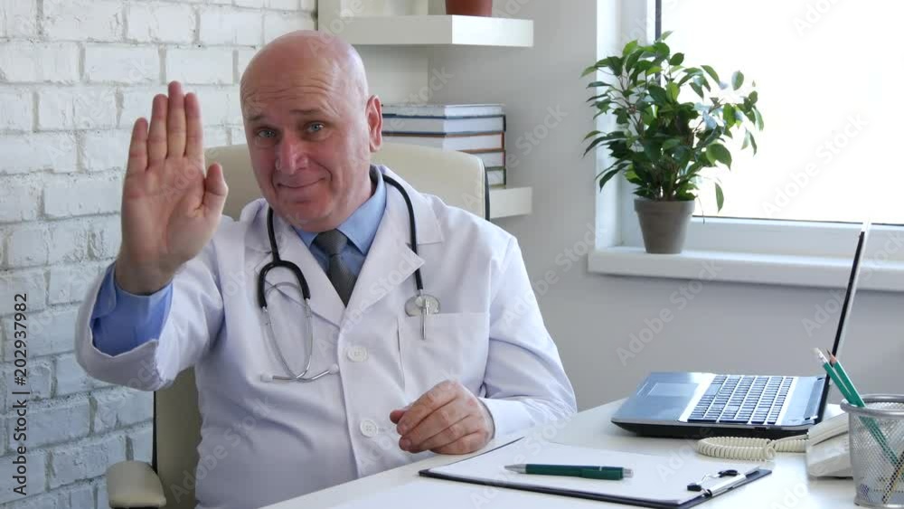 Doctor Smile and Make Stop Hand Gestures Interior Cabinet Image Doctor Smile and Make Stop Hand Gestures Interior Cabinet Image
