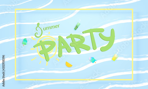 Horizontal Summer Party flyer. Vector illustration.