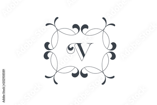 Luxury Vector Letter V Logo design. Elegant Floral Vintage Decorative Frame.