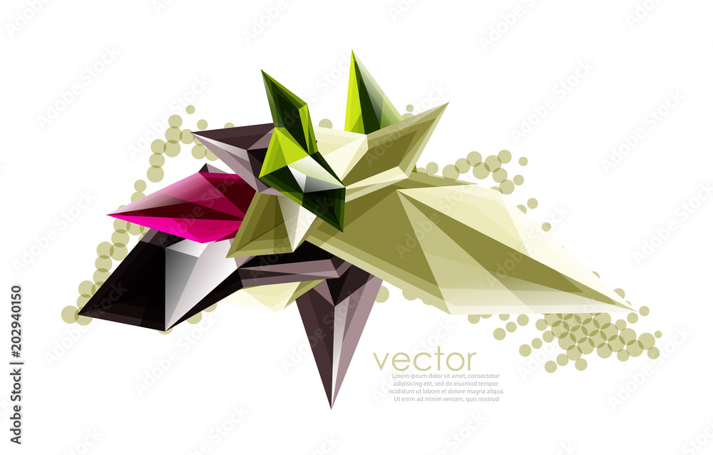 Color glass crystals on white background, geometric abstract composition with glass gemstones and copyspace, background template
