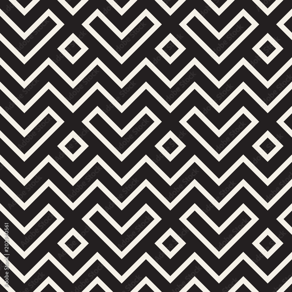 Stylish lines lattice. Ethnic monochrome texture. Abstract geometric background design. Vector seamless pattern. Stylish lines lattice. Ethnic monochrome texture. Abstract geometric background design. Vector seamless pattern.