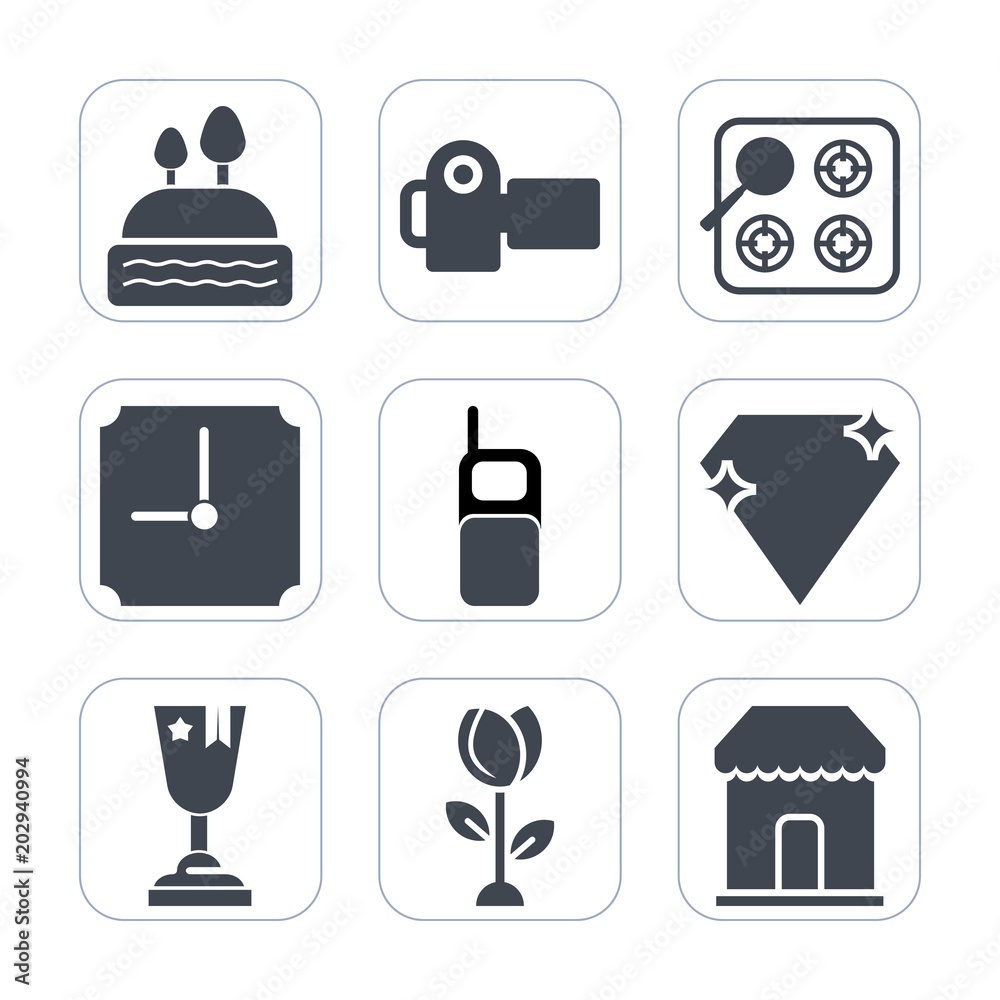 Premium fill icons set on white background . Such as jewel, time, winner, camera, old, clock, nature, photography, floral, gem, shop, oven, bakery, food, blossom, achievement, gas, stove, muffin, lens Premium fill icons set on white background . Such as jewel, time, winner, camera, old, clock, nature, photography, floral, gem, shop, oven, bakery, food, blossom, achievement, gas, stove, muffin, lens