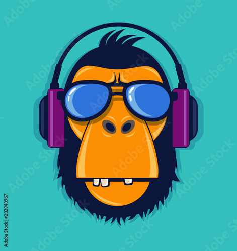 Cool monkey with glasses and headphones