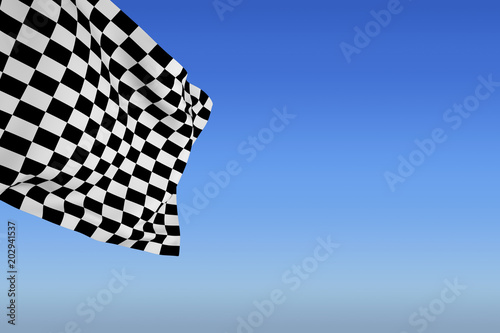 Checkered flag against bright blue sky © vectorfusionart