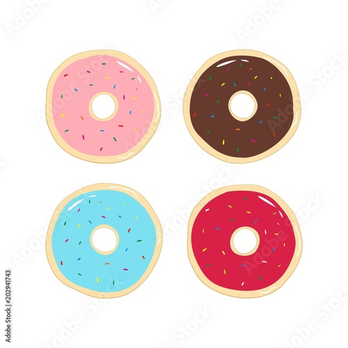 Set of colorful sweet donuts. top view. Freehand illustration. Doodle art. simple vector.