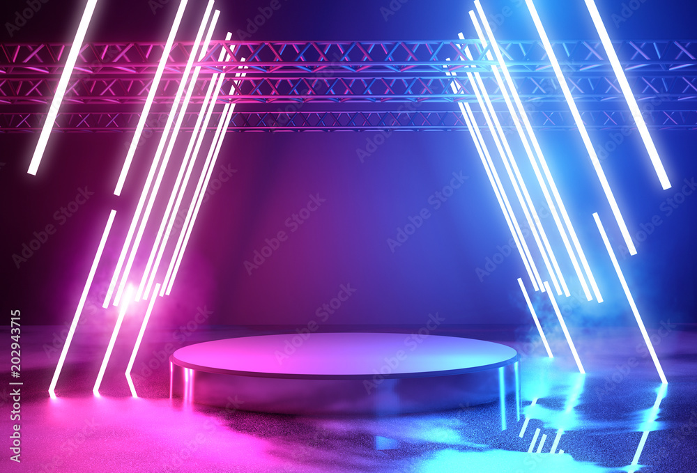 Neon Lighting And Platform Stage - obrazy, fototapety, plakaty 