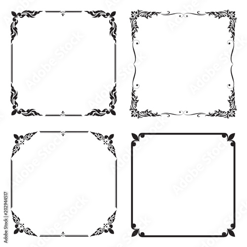 Set Decorative frame and border, Square frame, Black and white, Thai pattern, Vector illustration