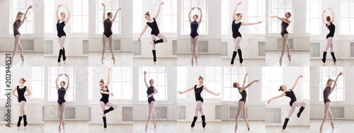 Fényképezés Collage of young ballerina standing in ballet poses