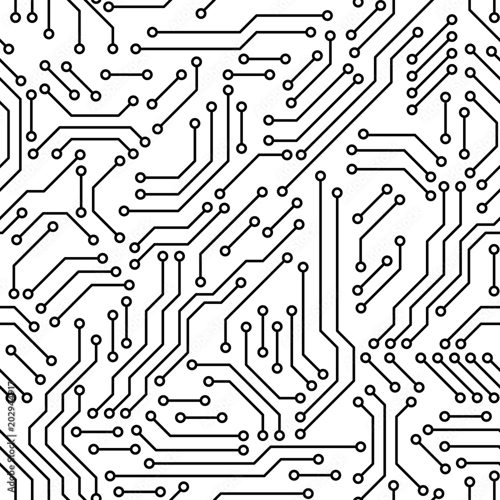 Printed circuit board black and white computer technology seamless pattern,  vector Stock Vector | Adobe Stock