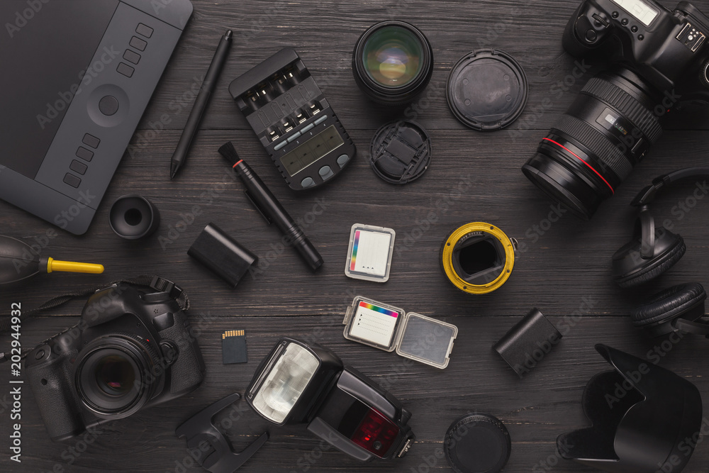 Diverse personal equipment for photographer Diverse personal equipment for photographer