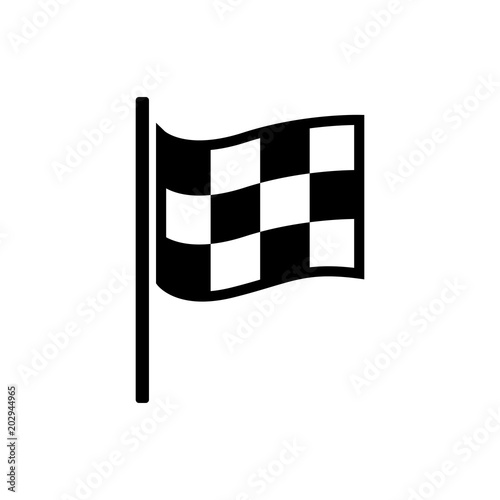 Checkered racing flag icon. Starting flag auto and moto racing. Sport car competition victory sign. Finishing winner rally illustration. Black and white color. photo