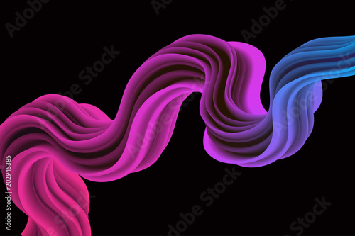 3d multicolored liquid shape with dynamic effect. Abstract gradient curved stream. Blended fluid color wave. Futuristic liquid flow background