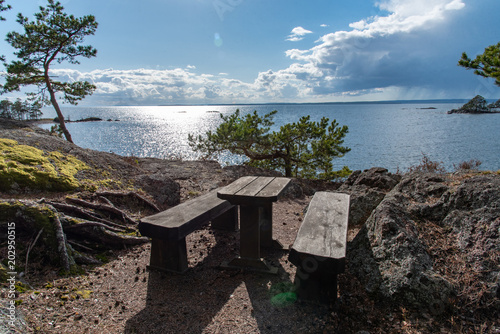 high wiew point looking out over the lake Vaettern in Sweden photo