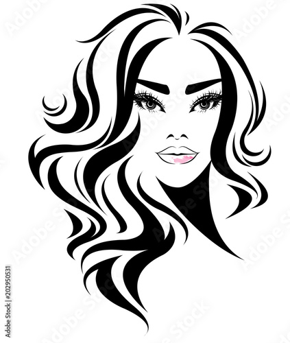 women long hair style icon, logo women on white background