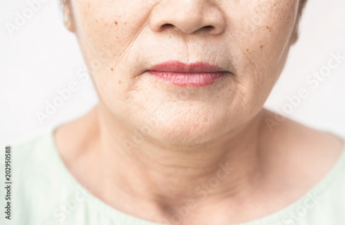 wrinkled of old asian woman skin