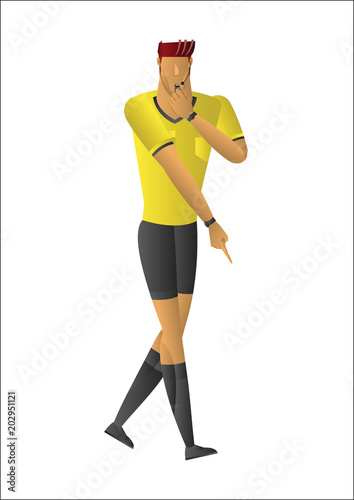 soccer referee signaled a penalty kick.