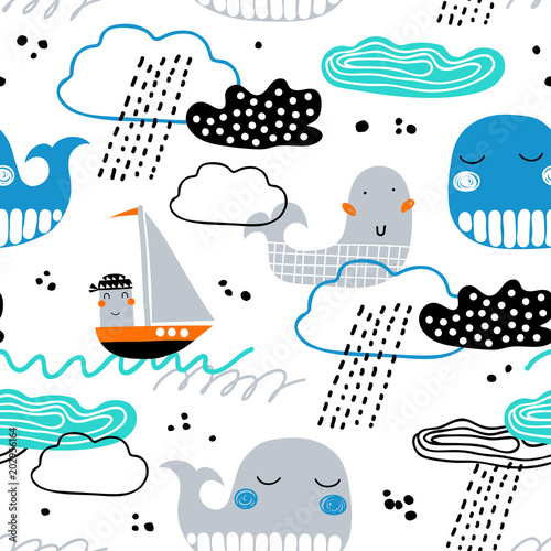 Tapety morze, wieloryby, łodzie, chmury i fale