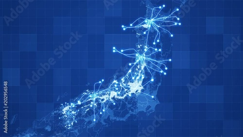 Animated Japan map with grid,animated networks between main directions and visual effects. Perfect for any type of videos dealing with global business, travel, world markets and much more.
