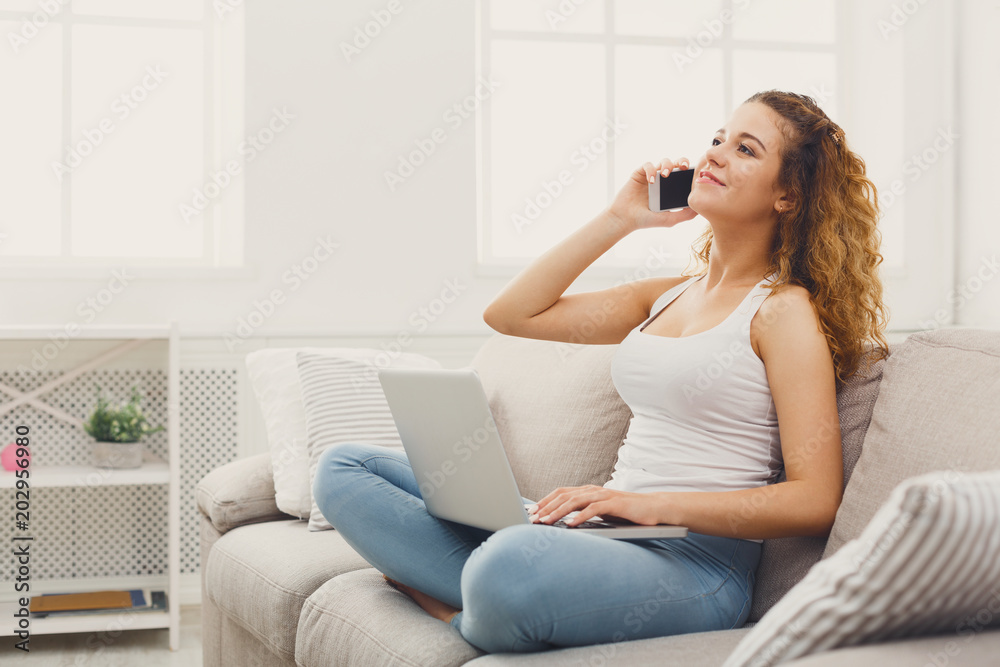 Beautiful freelancer working at home Beautiful freelancer working at home