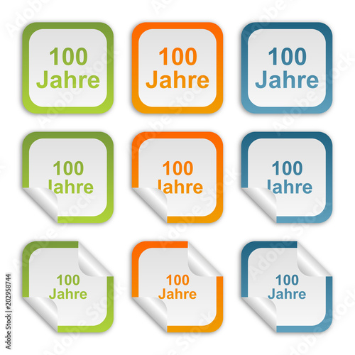 Aufkleber Set - grün orange blau - 100 Jahre