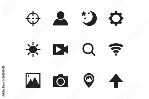 camera icons set black vector