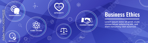 Business Ethics Web Banner Icon Set with Honesty, Integrity, Commitment, and Decision