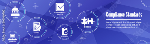 In compliance web banner - icon set that shows a company passed inspection