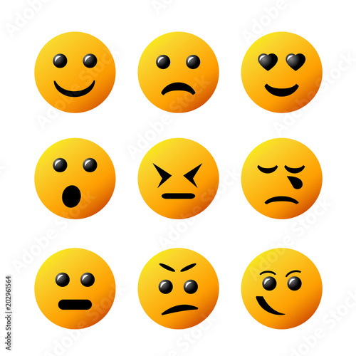collection creative cartoon style smiles with different emotions. Set Smiley icon. 