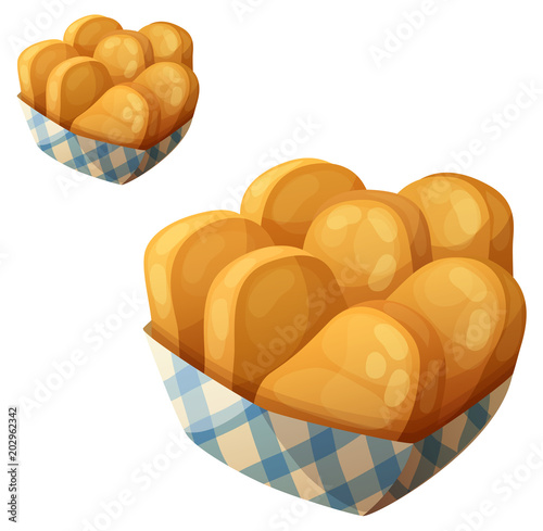 Chicken nuggets in the paper basket. Detailed vector icon isolated on white background