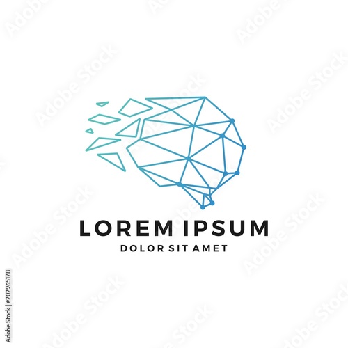 geometric brain tech logo connection glass shatter low poly line art logo