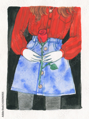 girl with rose. clothes. fashion illustration. watercolor painting