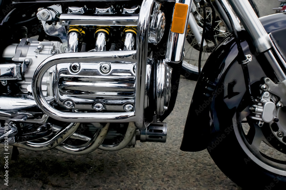 Fototapeta premium Closeup of a big shiny motorcycle engine