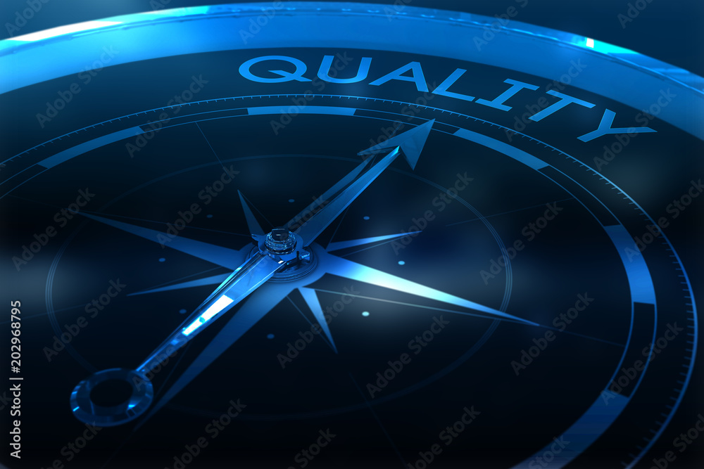 Compass pointing to quality against purple vignette Compass pointing to quality against purple vignette