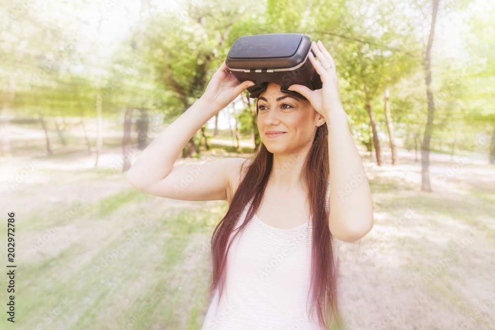 Woman wearing Virtual Reality Goggles
