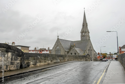 Dublin, Ireland, 28 October 2012: Church and Stone Bridge