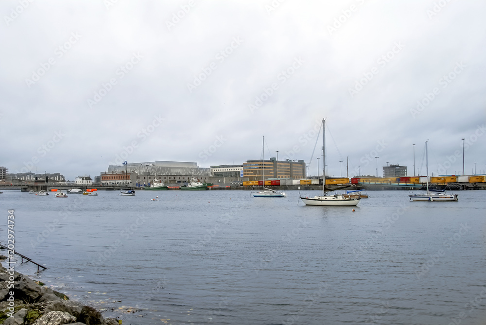 Dublin, Ireland, 28 October 2012: Buildings and boats