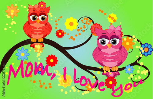 i love you mother day greeting card vector with owl graphic