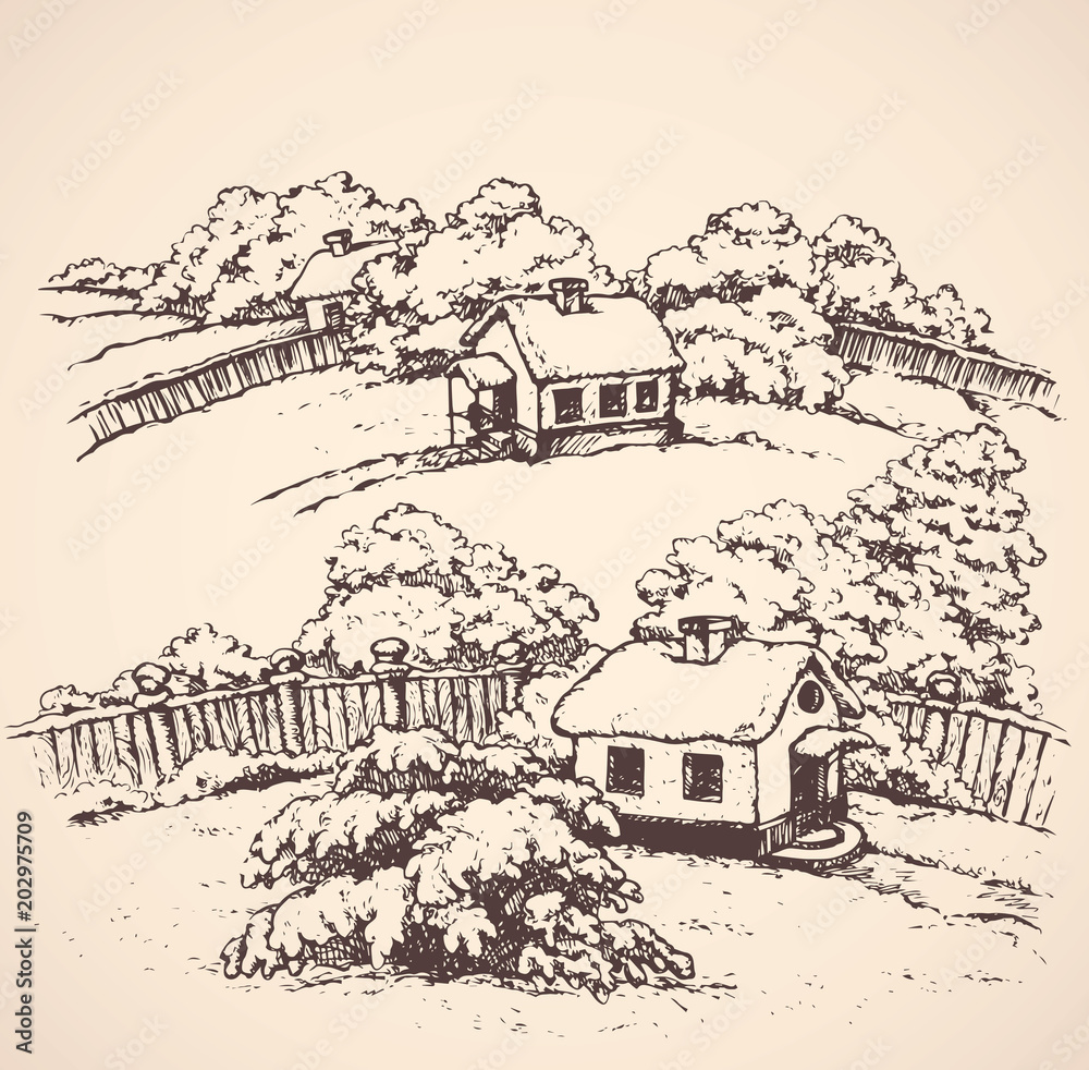 The village in winter. Vector drawing The village in winter. Vector drawing