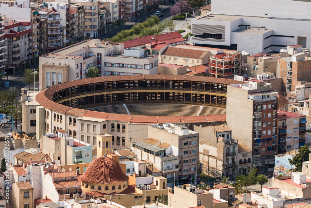 Bullring or bullfighting view from above in the city of Alicante, Spain