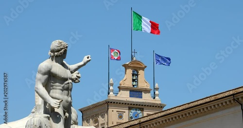 Rome, Quirinale square statue particolar and italian flag photo