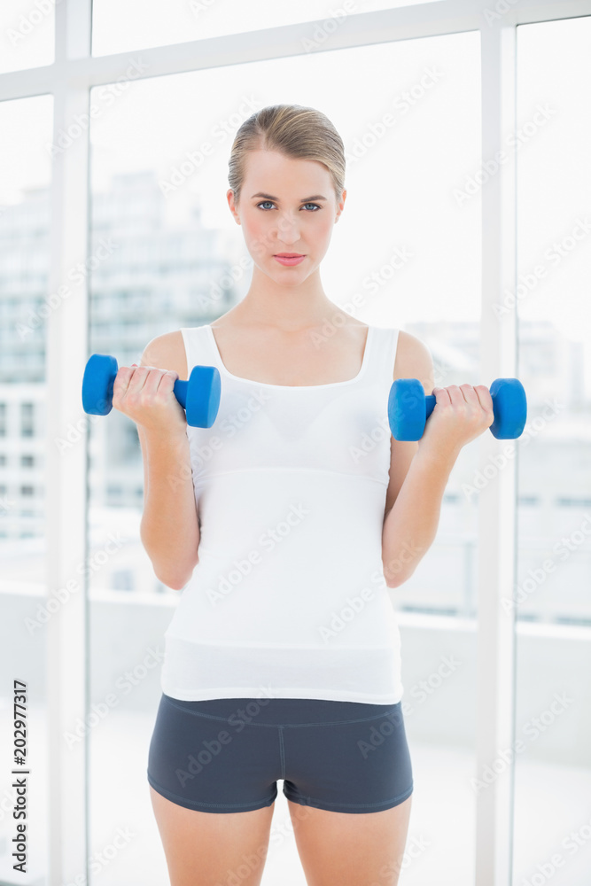 Fit woman exercising with dumbbells Fit woman exercising with dumbbells