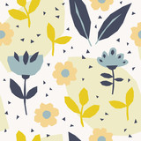 seamless pattern with flowers and leaves in scandinavian style