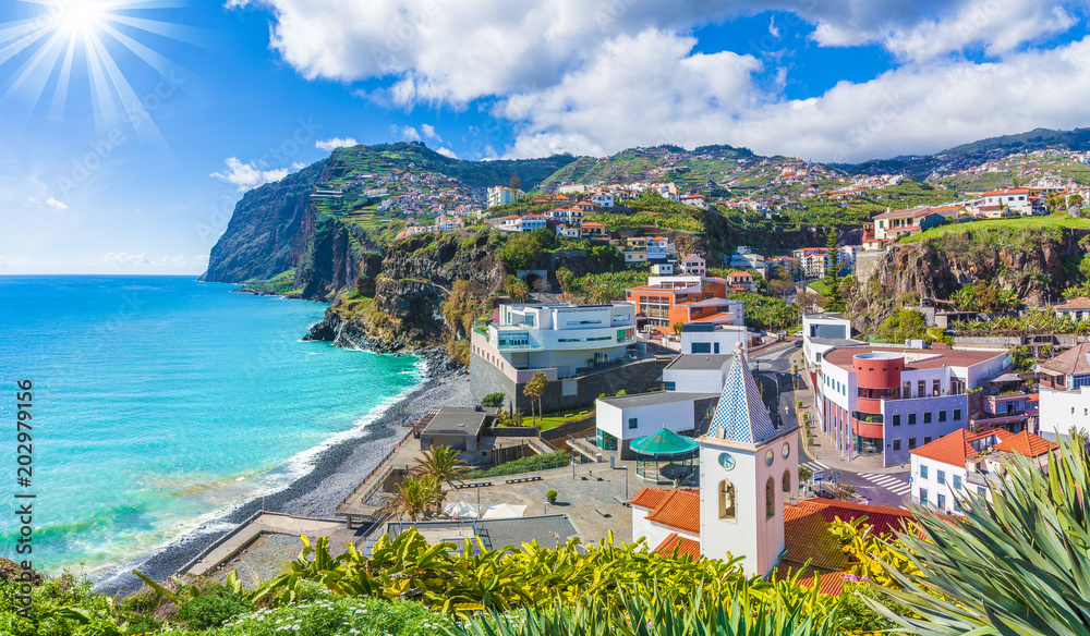 Cityscape panorama of Camara de Lobos, Madeira island, Portugal