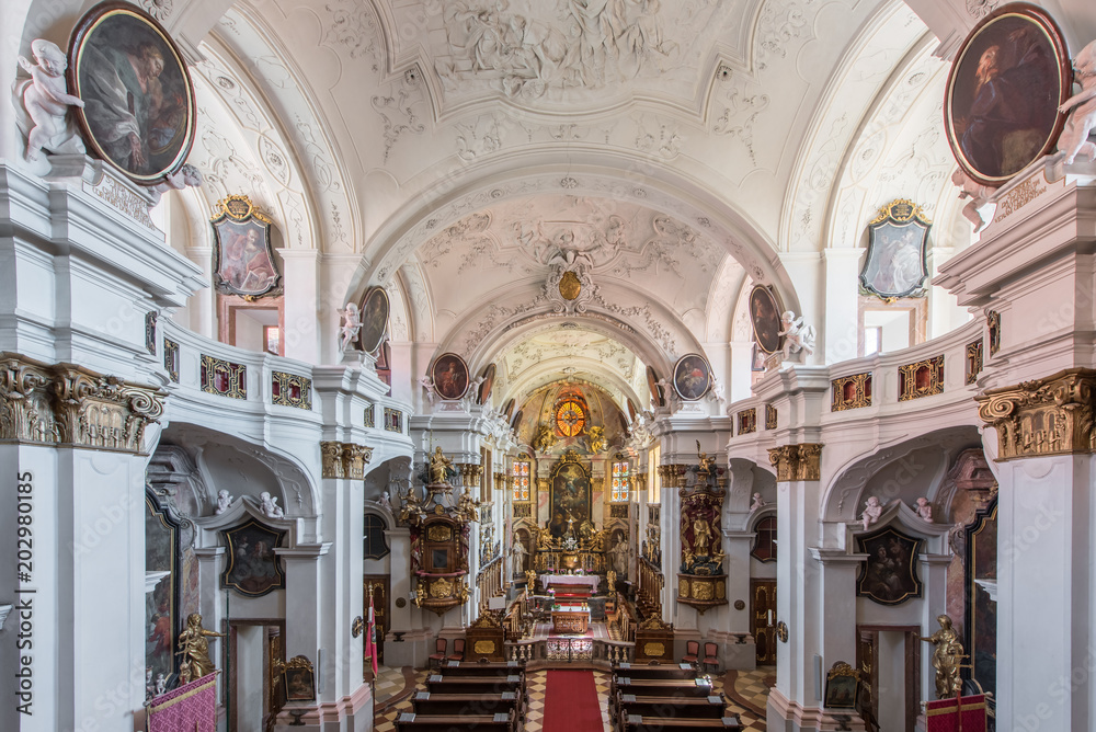 empty beautiful Church inside Durnstein Abbey, Wachau Valley, Austria