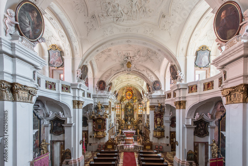 empty beautiful Church inside Durnstein Abbey, Wachau Valley, Austria © nuinthesky