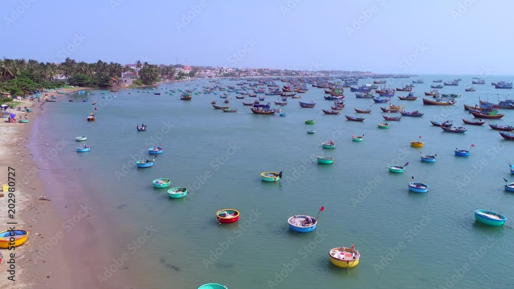 4k Aerial Movie of Vietnamese Small fishing boats and fishing ships in harbour, MuiNe, Vietnam 4k Aerial Movie of Vietnamese Small fishing boats and fishing ships in harbour, MuiNe, Vietnam